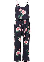Tuta elegante moderna con cintura da annodare - Blu scuro a fiori