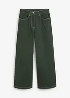 Pantaloni a palazzo in twill con cuciture a contrasto e cinta comoda, bonprix