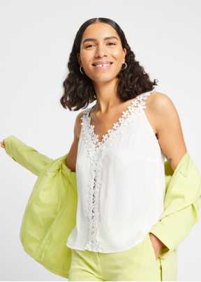 Camicia blusa da donna senza maniche in 100% cotone regular fit - Vivienne  Optic White/BlueBell La Martina