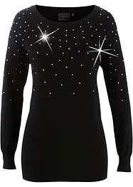 Maglione lungo con strass, bonprix