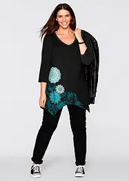 Maglia lunga con fondo asimmetrico, scollo a V e maniche a 3/4, bonprix