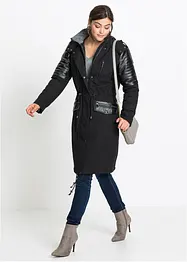 Parka lungo con similpelle, bonprix