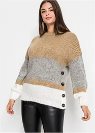 Maglione oversize a righe con bottoni, bonprix