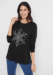 Maglia in cotone a maniche lunghe con stampa invernale metallizzata, bonprix