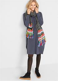 Abito al ginocchio in jersey di cotone con taglio a uovo, tasche e maniche lunghe, bpc bonprix collection