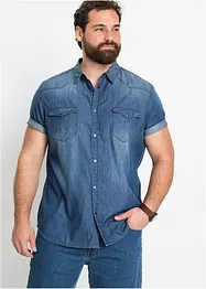 Camicia a maniche corte in jeans di puro cotone biologico, slim fit, bonprix