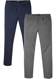 Pantaloni con elastico in vita in puro cotone regular fit, straight (pacco da 2), bonprix