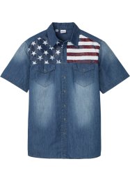 Camicia in jeans a maniche corte con bandiera USA, John Baner JEANSWEAR