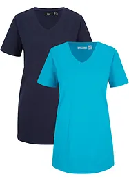 T-shirt basic lunga con scollo a V (pacco da 2), bonprix