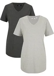 T-shirt basic lunga con scollo a V (pacco da 2), bonprix