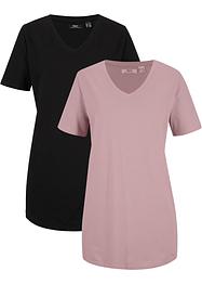 T-shirt basic lunga con scollo a V (pacco da 2), bpc bonprix collection