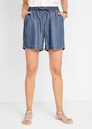 Shorts in denim leggero con lino e cinta comoda, extra larghi, bonprix