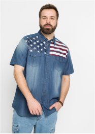 Camicia in jeans a maniche corte con bandiera USA, John Baner JEANSWEAR