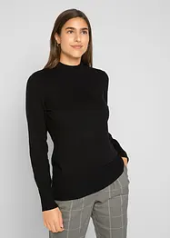 Maglione basic in maglia fine con collo dritto e cotone riciclato, bonprix