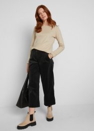 Pantaloni culotte cropped di velluto elasticizzato con cinta comoda a vita alta, bpc bonprix collection