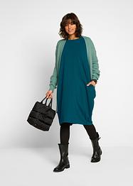 Abito al ginocchio in jersey di cotone con taglio a uovo, tasche e maniche lunghe, bpc bonprix collection