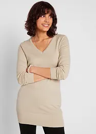 Maglione lungo basic in filato fine con scollo a V, bonprix