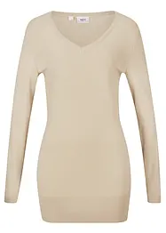 Maglione lungo basic in filato fine con scollo a V, bonprix