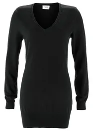 Maglione lungo basic a maglia fine con scollo a V, bonprix