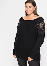 Maglione a costine con strass, bonprix