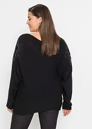 Maglione a costine con strass, bonprix