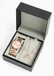 Collana, orologio e orecchini in acciaio con cristalli (set 4 pezzi), bpc bonprix collection
