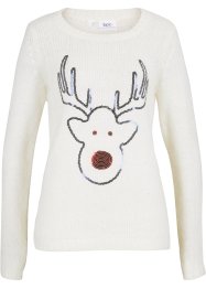 Maglione natalizio con renna di paillettes, bpc bonprix collection