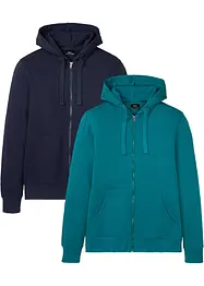 Felpa con zip e cappuccio (pacco da 2) con poliestere riciclato, bonprix