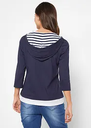 Maglia con cappuccio e maniche a 3/4 in puro cotone, bonprix