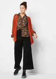 Pantaloni a palazzo cropped in velluto a coste con cinta comoda a vita alta, bonprix