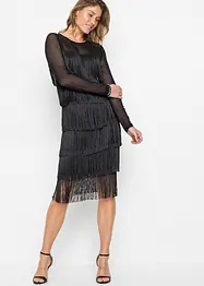 Abito midi in mesh vaporoso con frange, bonprix