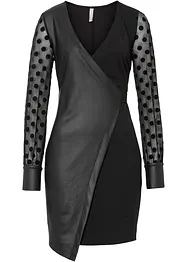 Abito in similpelle con inserto in jersey e maniche in pizzo a pois, bonprix