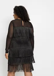 Abito midi in mesh vaporoso con frange, bonprix