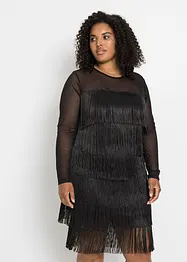 Abito midi in mesh vaporoso con frange, bonprix