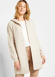 Cardigan con lavorazione a trecce e cappuccio, bonprix