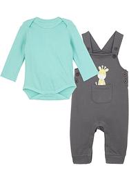 Body a maniche lunghe e salopette in felpa di cotone biologico (set 2 pezzi), bpc bonprix collection