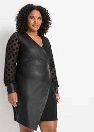 Abito in similpelle con inserto in jersey e maniche in pizzo a pois, bonprix