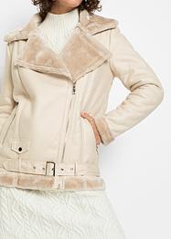 Giacca biker lunga con pelliccia sintetica, RAINBOW