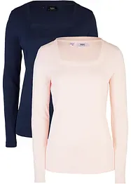 Maglia a maniche lunghe con scollo quadrato (pacco da 2), bonprix