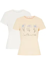 T-shirt basic con stampa (pacco da 2), bonprix