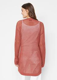 Cardigan oversize traforato con laccetto in misto lino, bpc bonprix collection