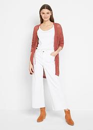 Cardigan oversize traforato con laccetto in misto lino, bpc bonprix collection
