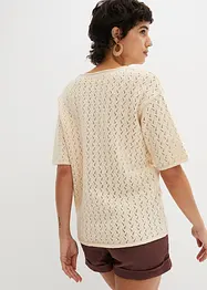 Maglia traforata in misto lino a mezze maniche, bonprix