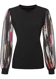 Maglia a costine con maniche in chiffon, bonprix