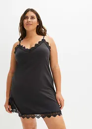 Camicia da notte con spalline sottili, pizzo e spacco, con cotone biologico, bonprix