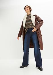 Cappotto imbottito in similpelle con effetto peluche al collo, bpc bonprix collection