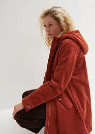 Parka svasato in velluto con fodera in pile teddy e cappuccio, bonprix