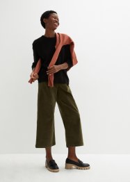 Pantaloni culotte cropped di velluto elasticizzato con cinta comoda, vita alta, bpc bonprix collection