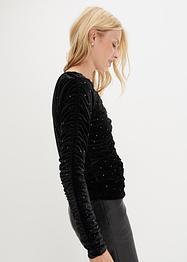 Maglia a maniche lunghe in velluto con borchiette, RAINBOW