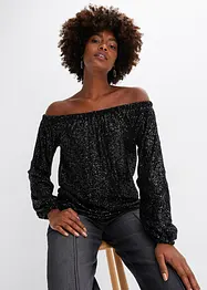 Maglia con spalle scoperte oversize con paillettes, bonprix